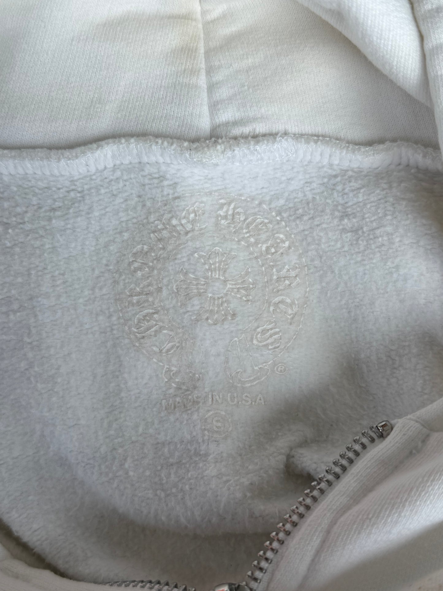 Chrome Hearts White & Black Scroll Logo Zip Up Hoodie