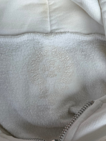 Chrome Hearts White & Black Scroll Logo Zip Up Hoodie
