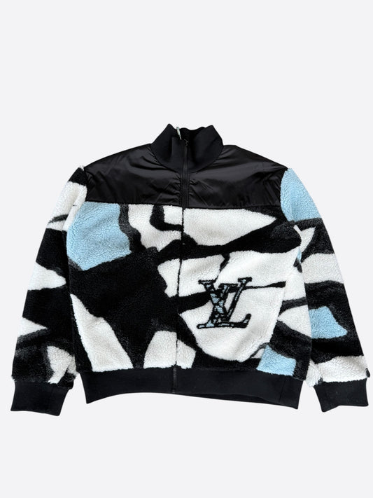 Louis Vuitton Black, Blue & White Logo Fleece Jacket