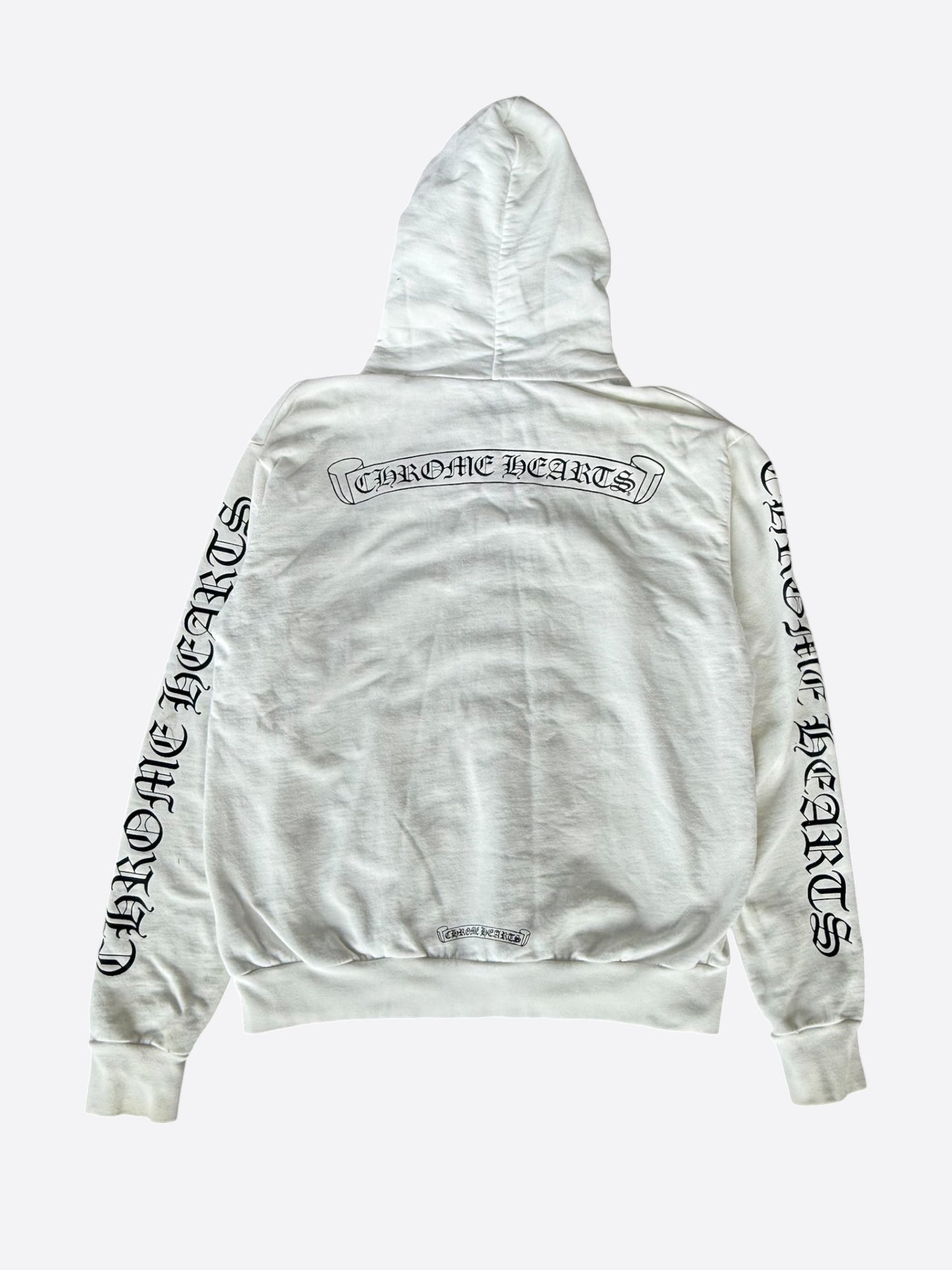 Chrome Hearts White & Black Scroll Logo Zip Up Hoodie