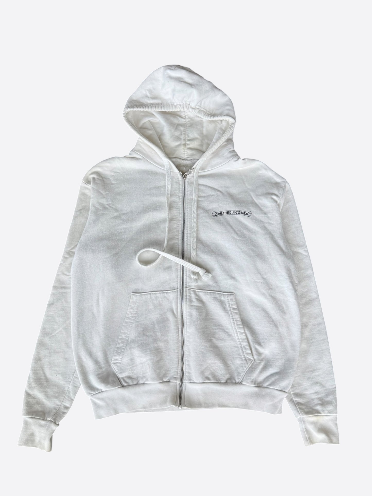 Chrome Hearts White & Black Scroll Logo Zip Up Hoodie