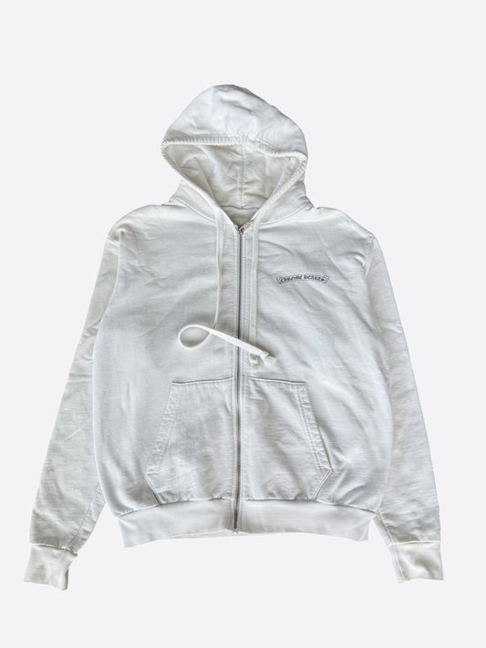 Chrome Hearts White & Black Scroll Logo Zip Up Hoodie