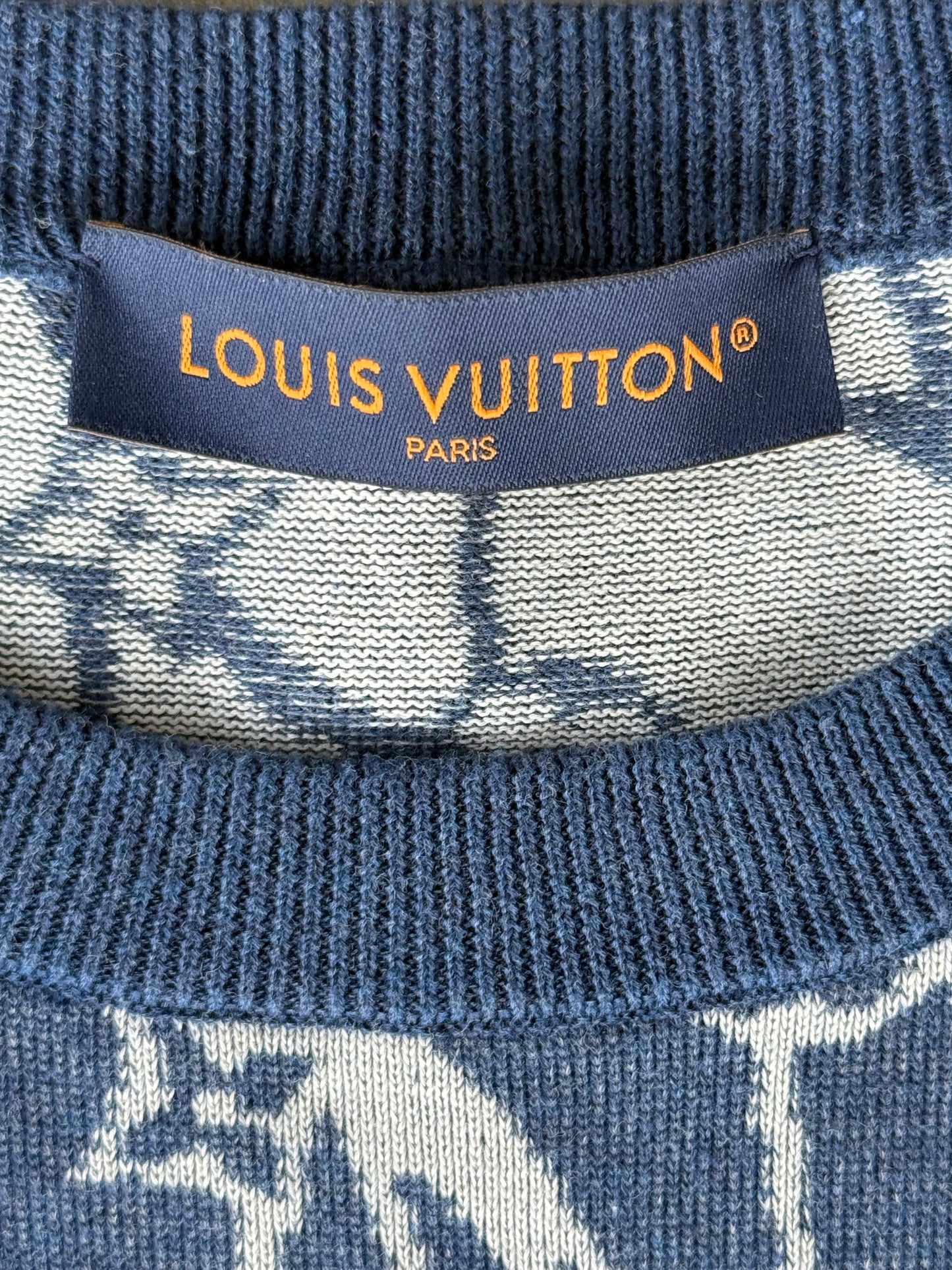 Louis Vuitton Blue & White Barb Wire Monogram Intarsia T-Shirt