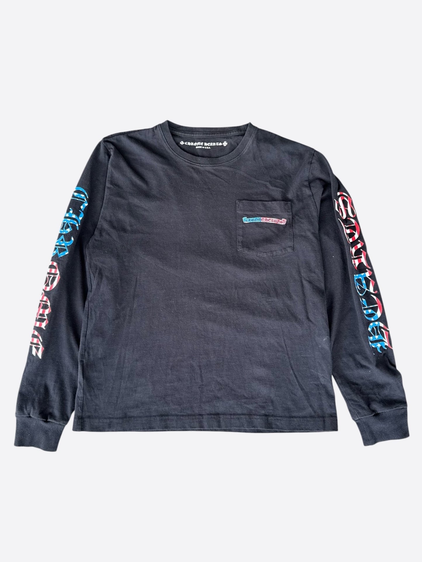Chrome Hearts Matty Boy Black USA Flag Script Logo Longsleeve T-Shirt
