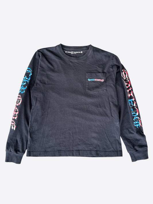 Chrome Hearts Matty Boy Black USA Flag Script Logo Longsleeve T-Shirt