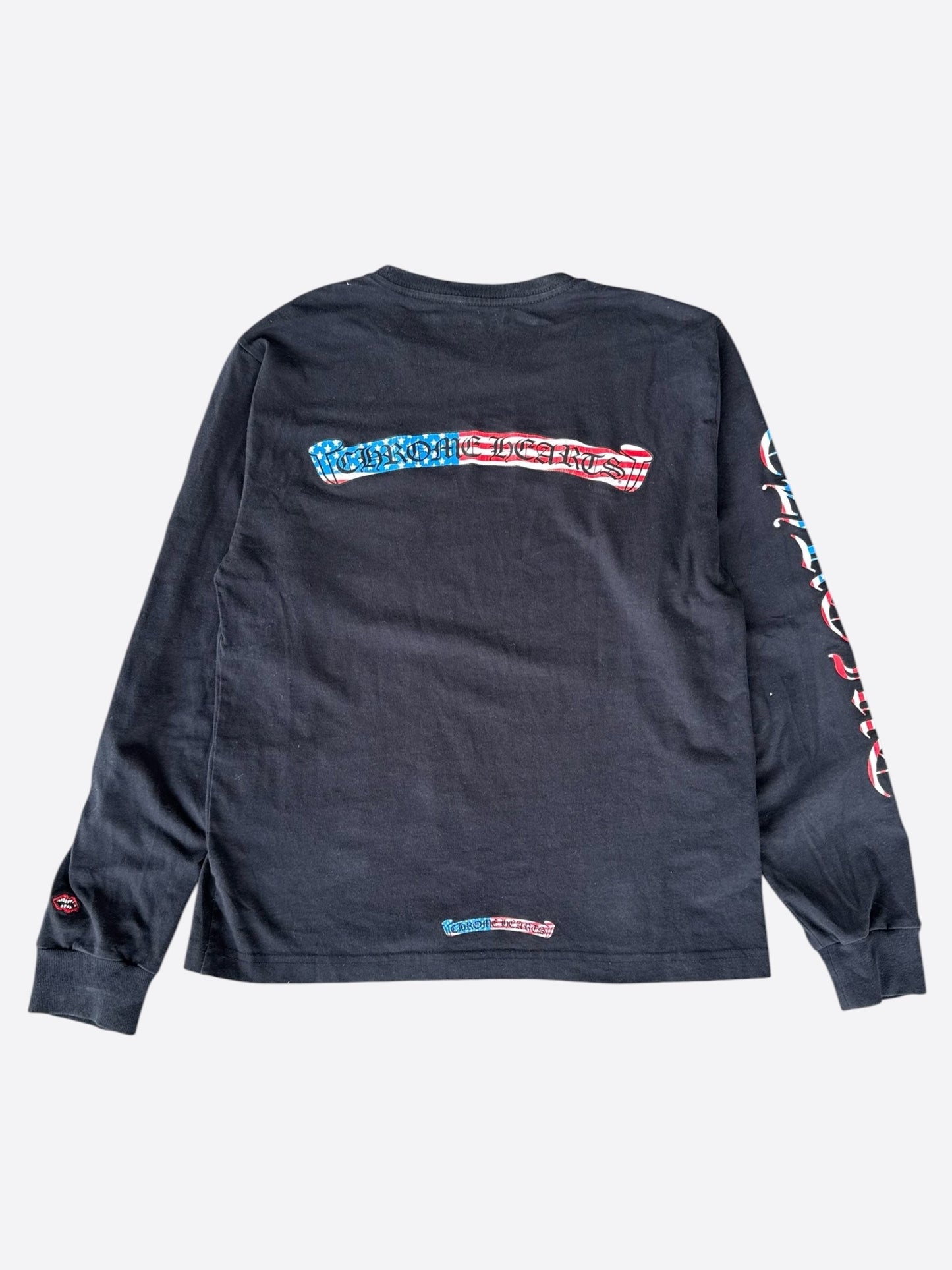 Chrome Hearts Matty Boy Black USA Flag Script Logo Longsleeve T-Shirt