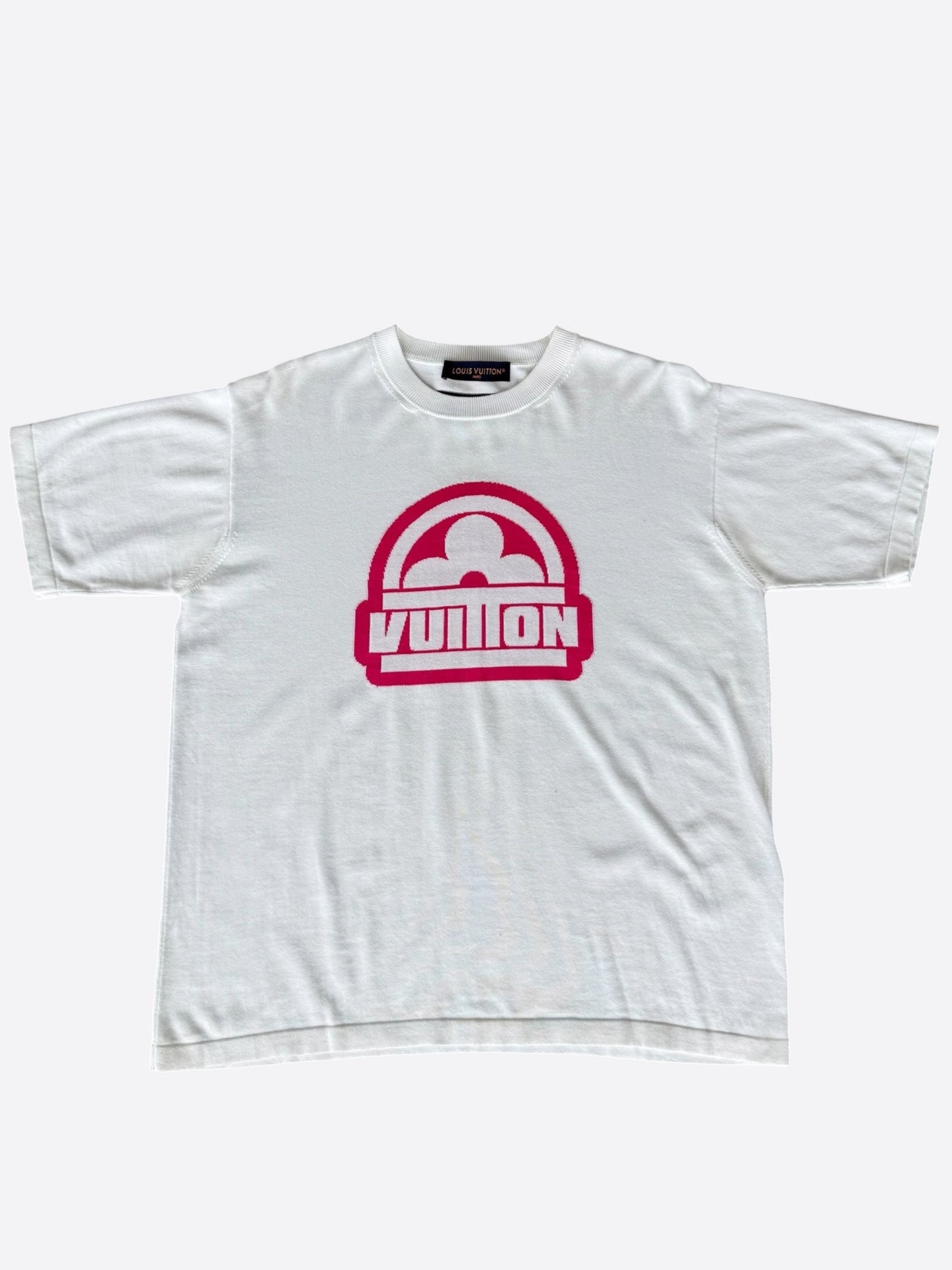 Louis Vuitton White & Pink Flower Logo Intarsia T-Shirt