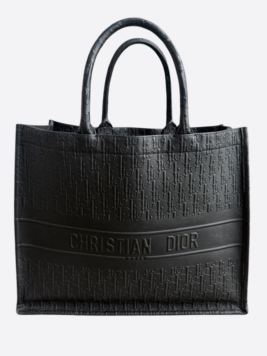Dior Black Leather Embossed Oblique Large Book Tote
