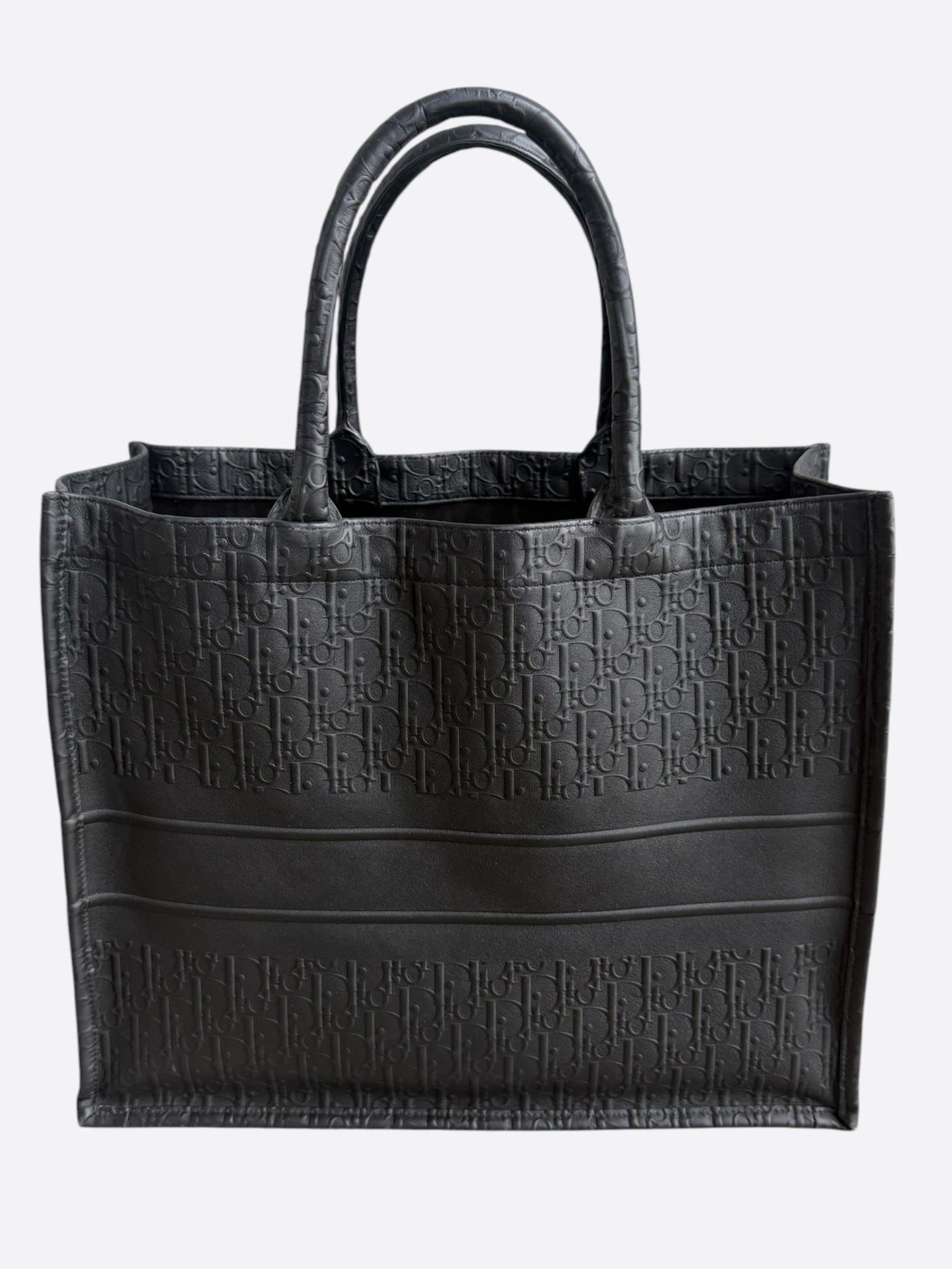 Dior Black Leather Embossed Oblique Large Book Tote