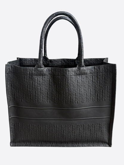 Dior Black Leather Embossed Oblique Large Book Tote
