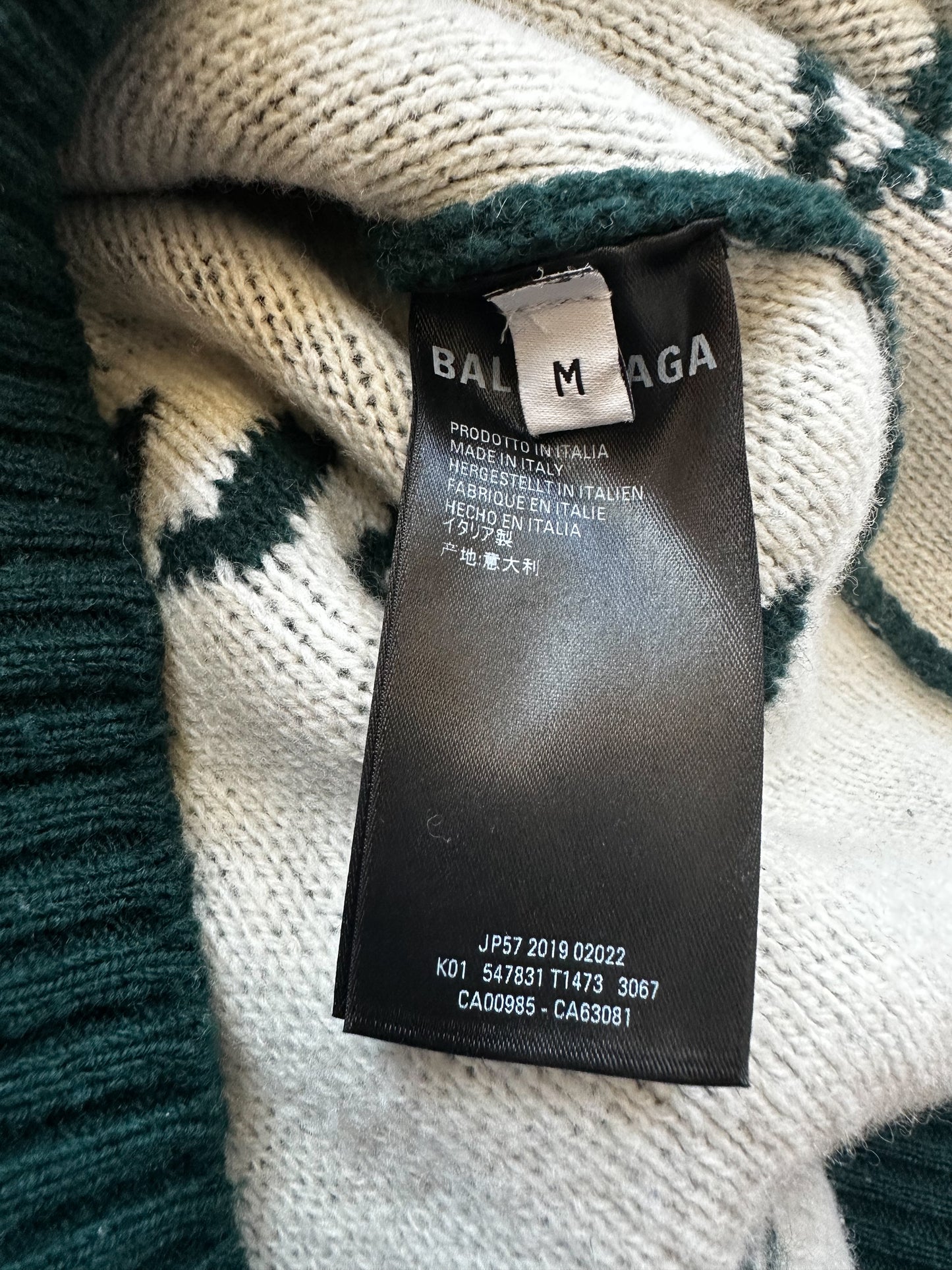 Balenciaga Green & White All Over Logo Knit Sweater