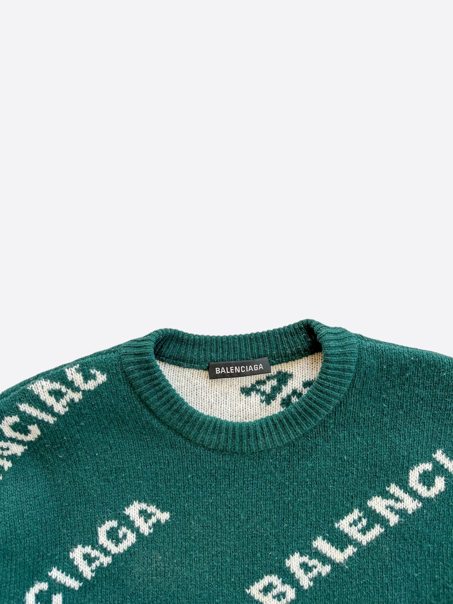 Balenciaga Green & White All Over Logo Knit Sweater