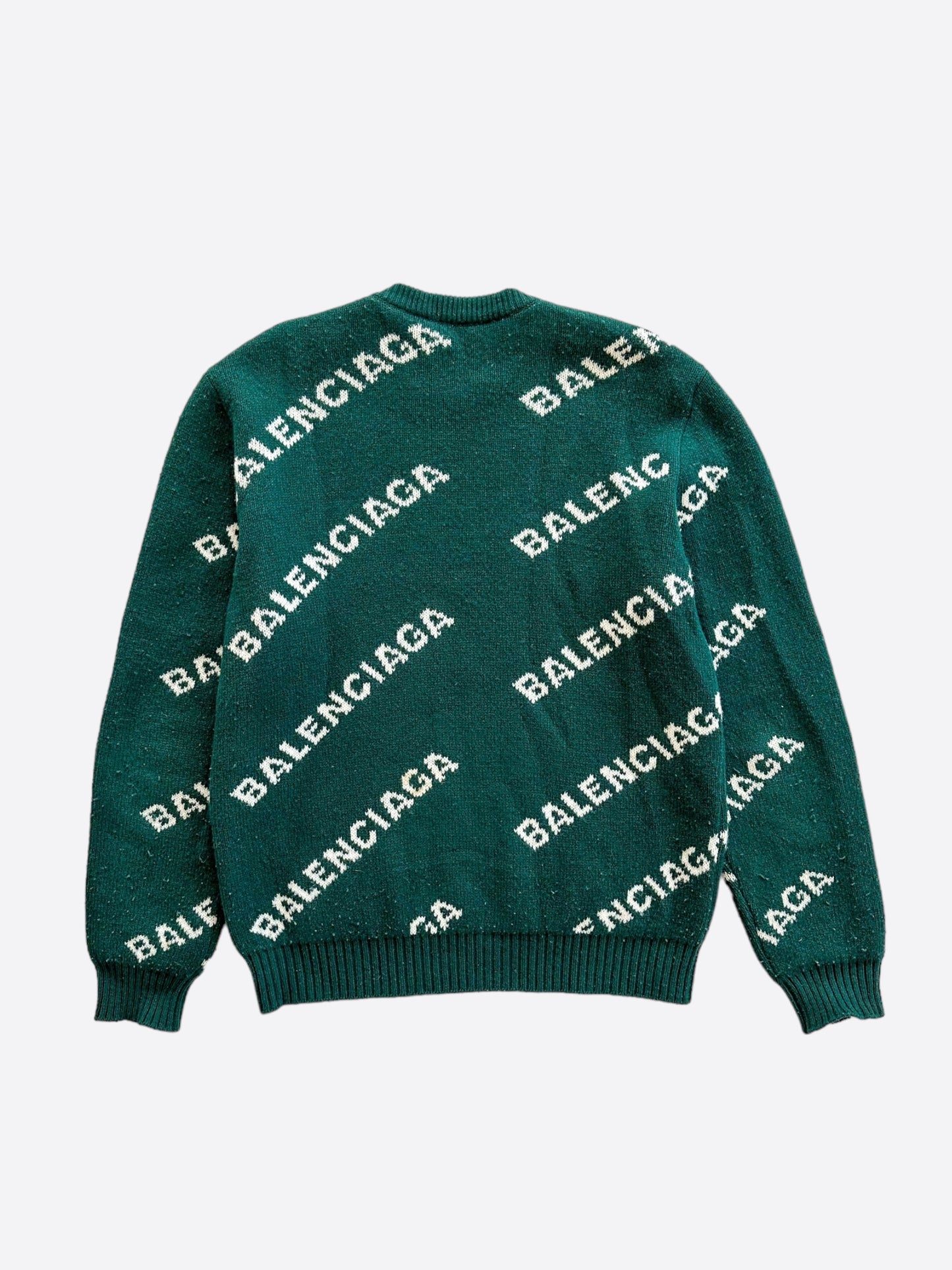 Balenciaga Green & White All Over Logo Knit Sweater