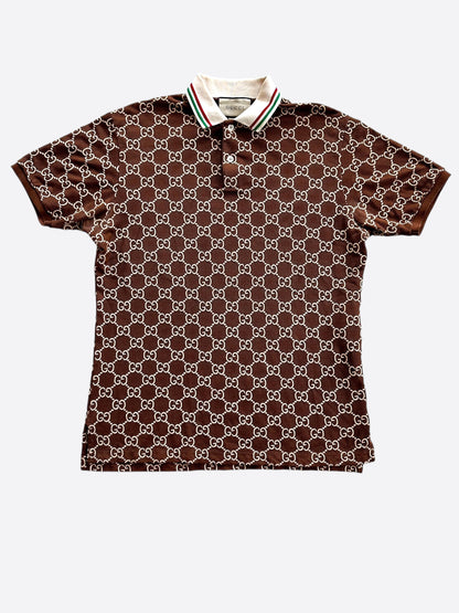 Gucci Brown & Tan GG Monogram Polo T-Shirt