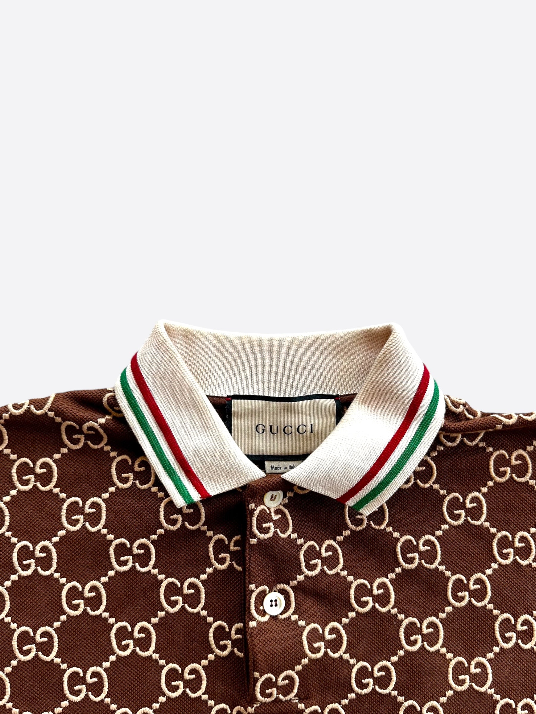 Gucci Brown Tan GG Monogram Polo T Shirt Savonches