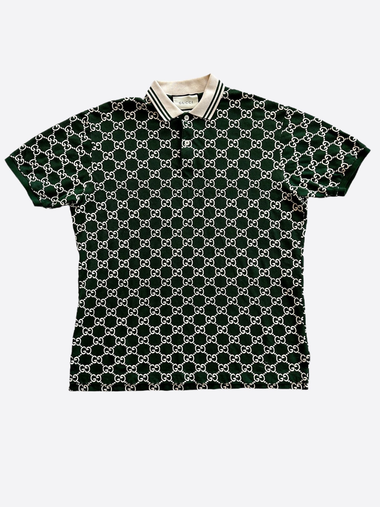 Gucci Green & White GG Monogram Polo T-Shirt