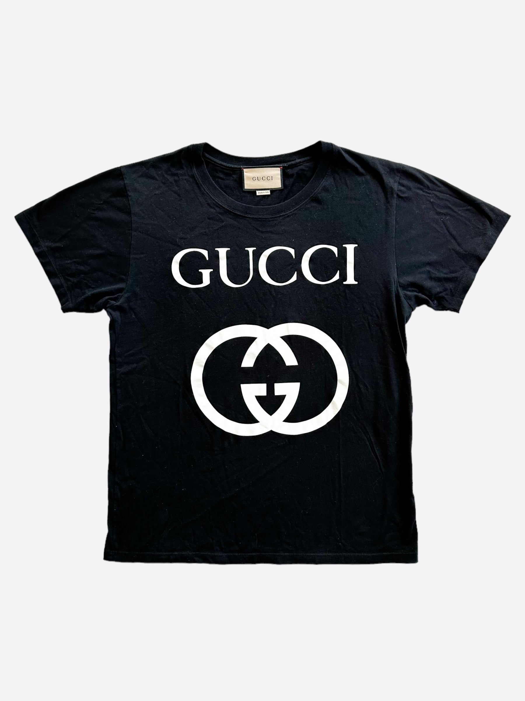 Gucci Black White Interlocking Logo T Shirt Savonches