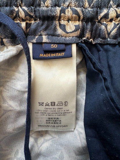 Louis Vuitton Navy & Tan Monogram Silk Shorts