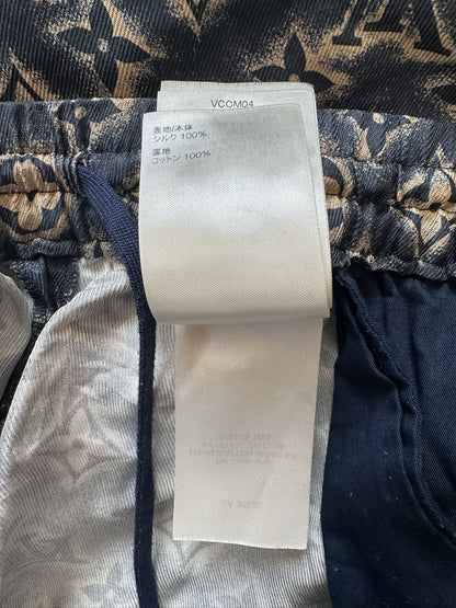 Louis Vuitton Navy & Tan Monogram Silk Shorts