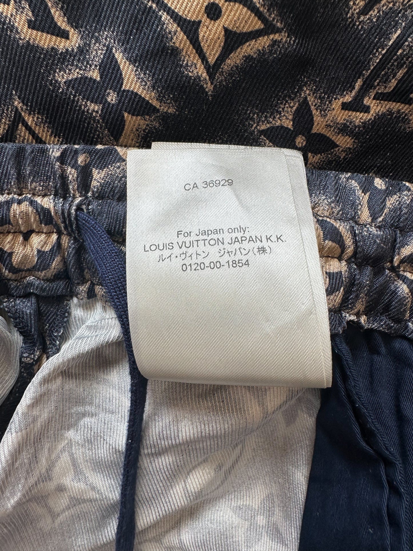 Louis Vuitton Navy & Tan Monogram Silk Shorts