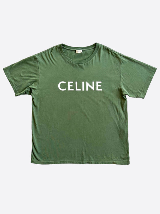 Celine Olive & White Logo T-Shirt