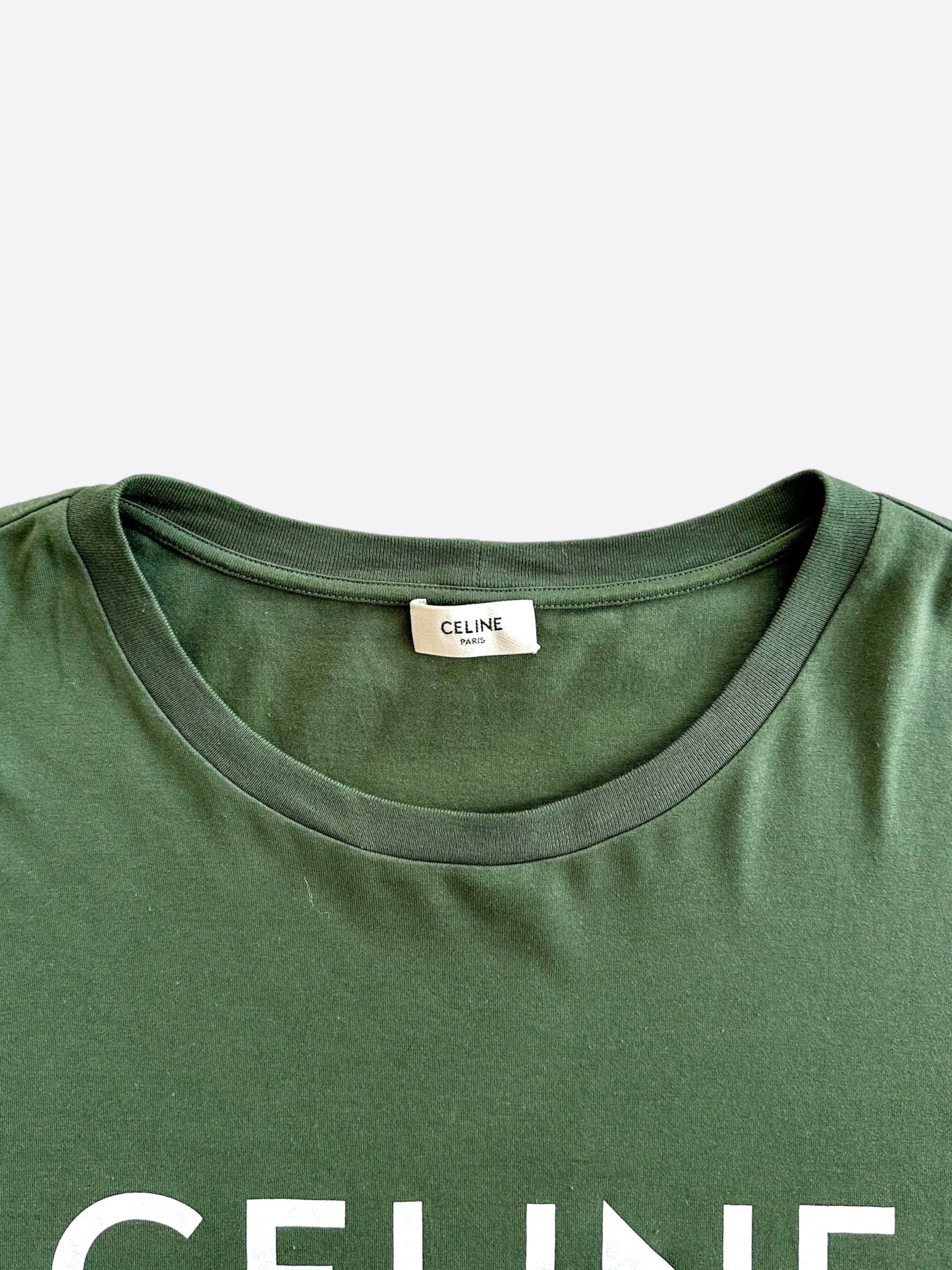 Celine Olive & White Logo T-Shirt