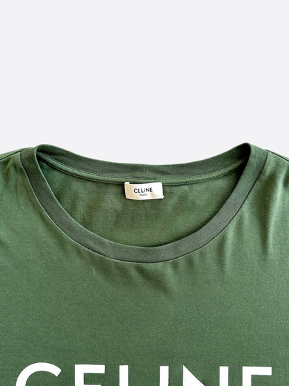 Celine Olive & White Logo T-Shirt