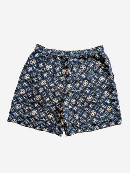 Louis Vuitton Navy & Tan Monogram Silk Shorts