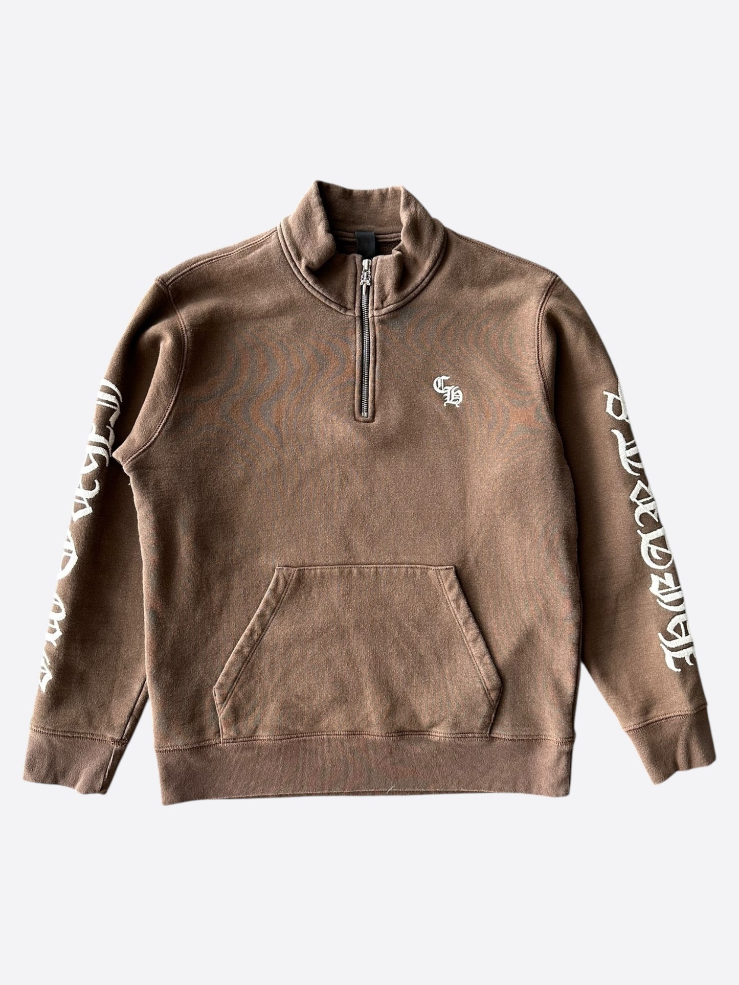 Chrome Hearts Brown & White Embroidered Logo Quarter Zip Sweater