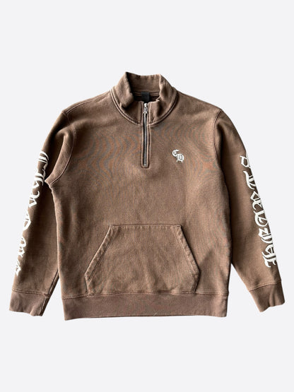 Chrome Hearts Brown & White Embroidered Logo Quarter Zip Sweater