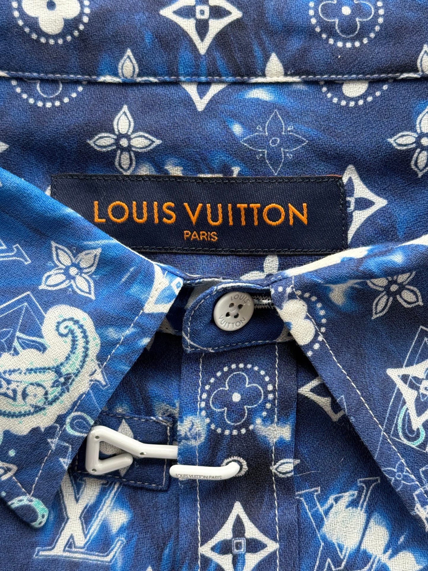 Louis Vuitton Blue Bleached Bandana Monogram Button Up Shirt