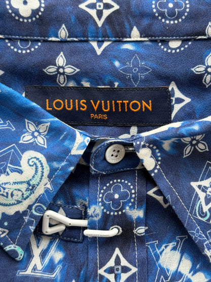 Louis Vuitton Blue Bleached Bandana Monogram Button Up Shirt