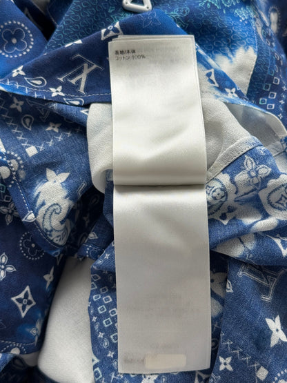 Louis Vuitton Blue Bleached Bandana Monogram Button Up Shirt