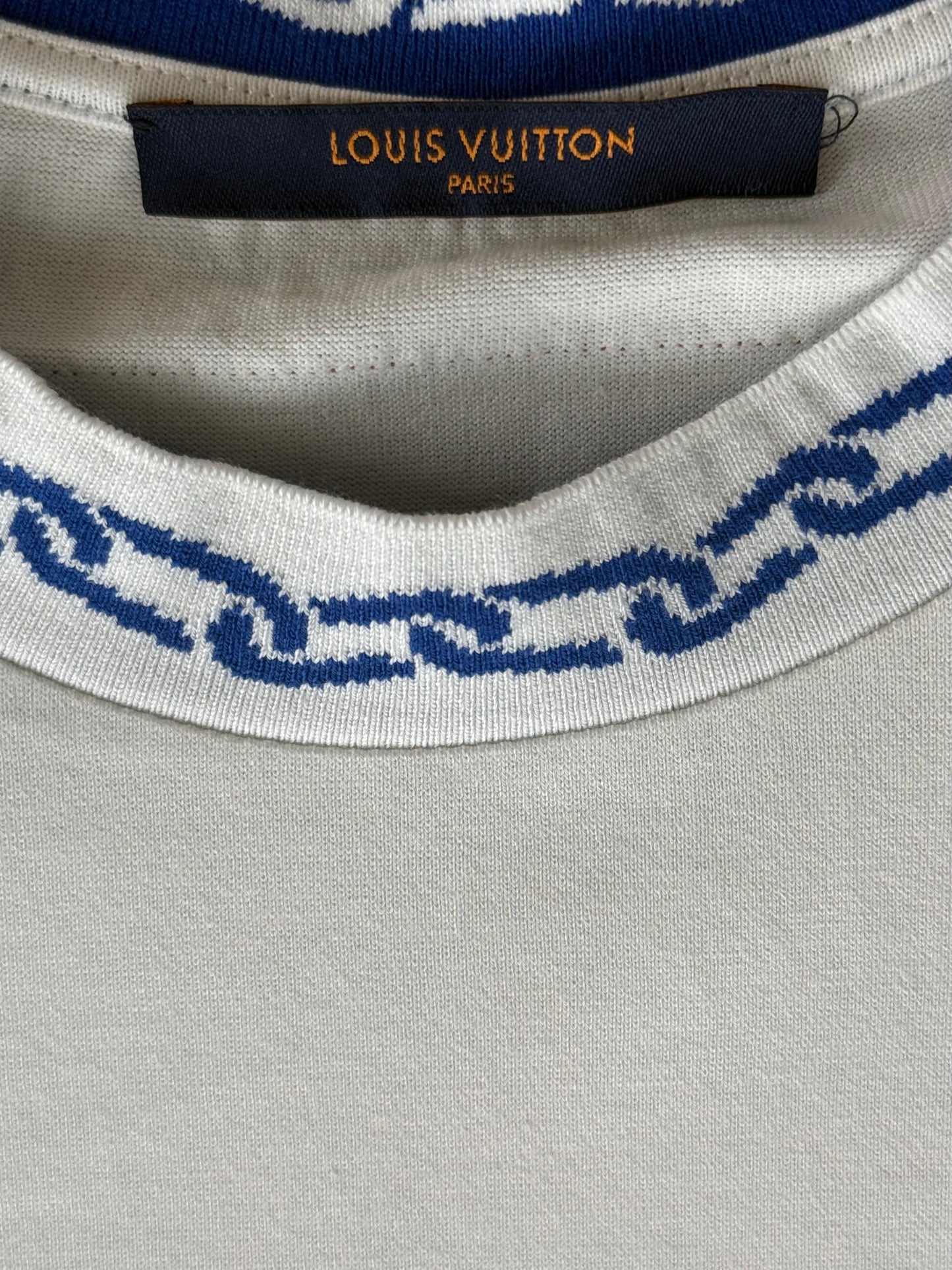Louis Vuitton White & Blue Chain Logo Intarsia T-Shirt