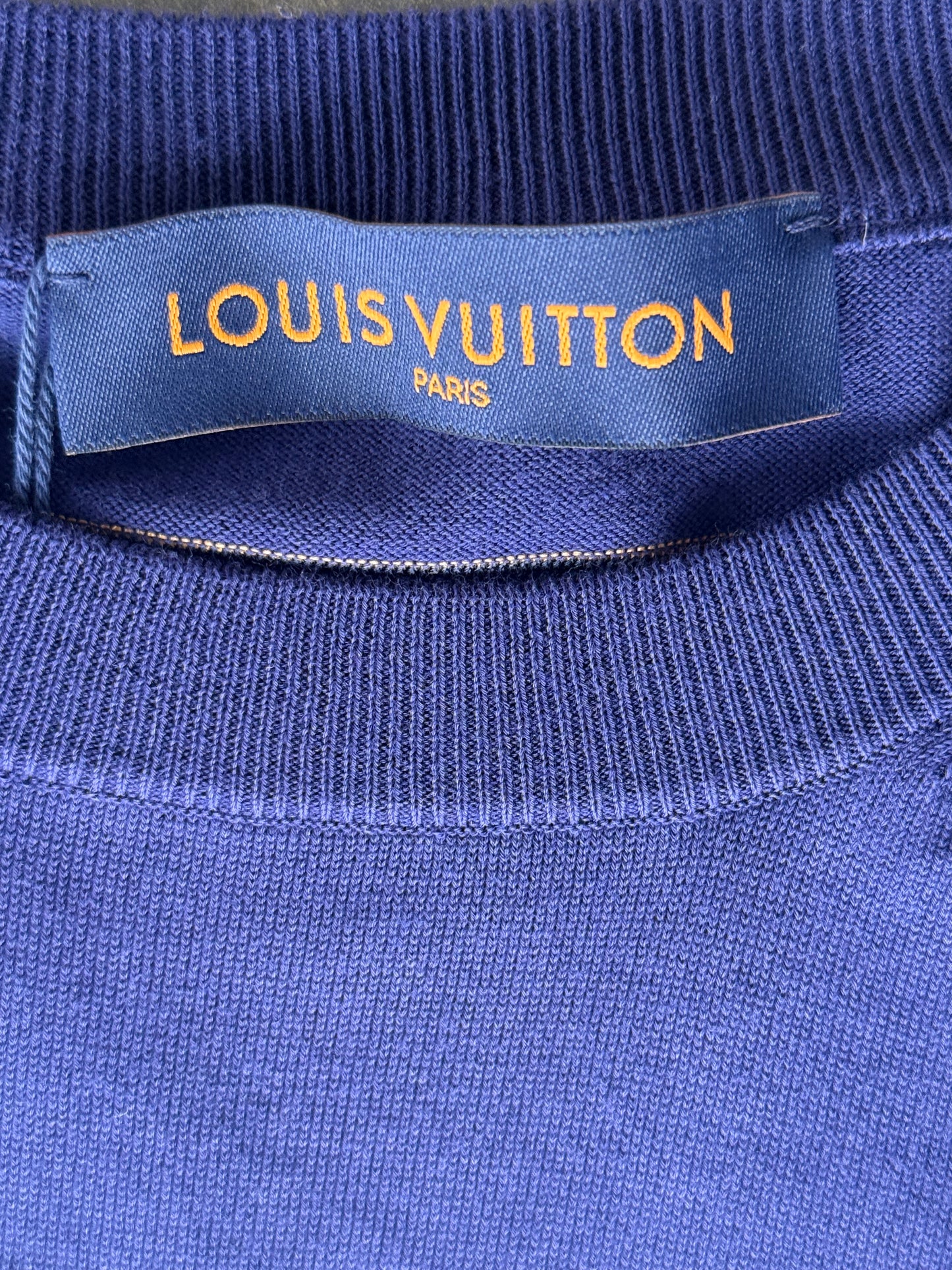 Louis Vuitton Blue & White Script Logo Intarsia T-Shirt