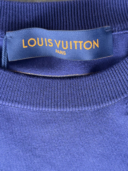 Louis Vuitton Blue & White Script Logo Intarsia T-Shirt