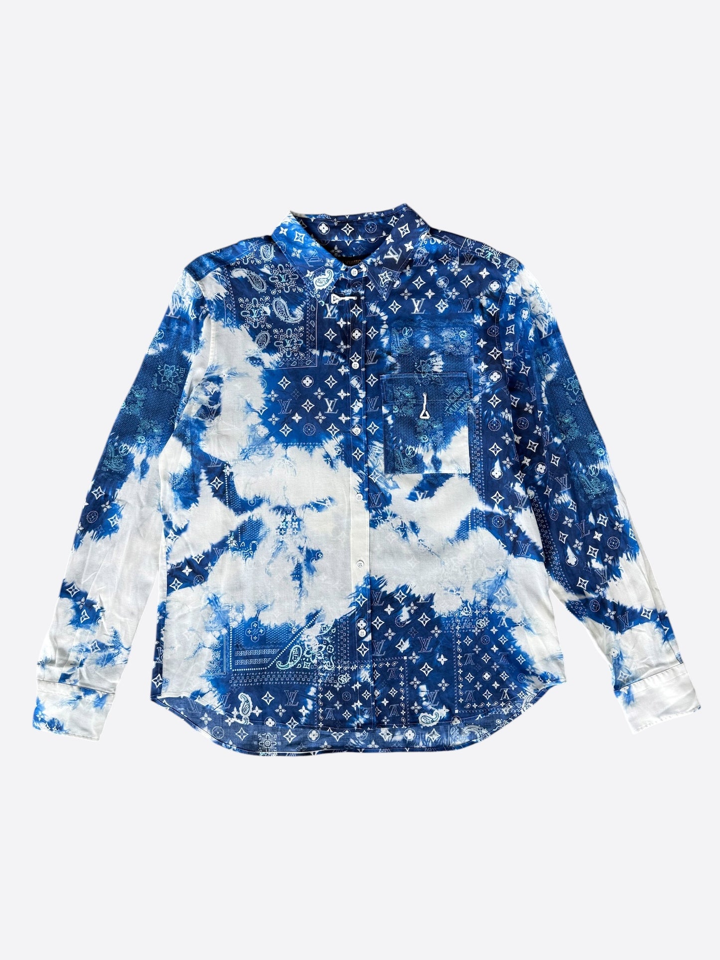 Louis Vuitton Blue Bleached Bandana Monogram Button Up Shirt