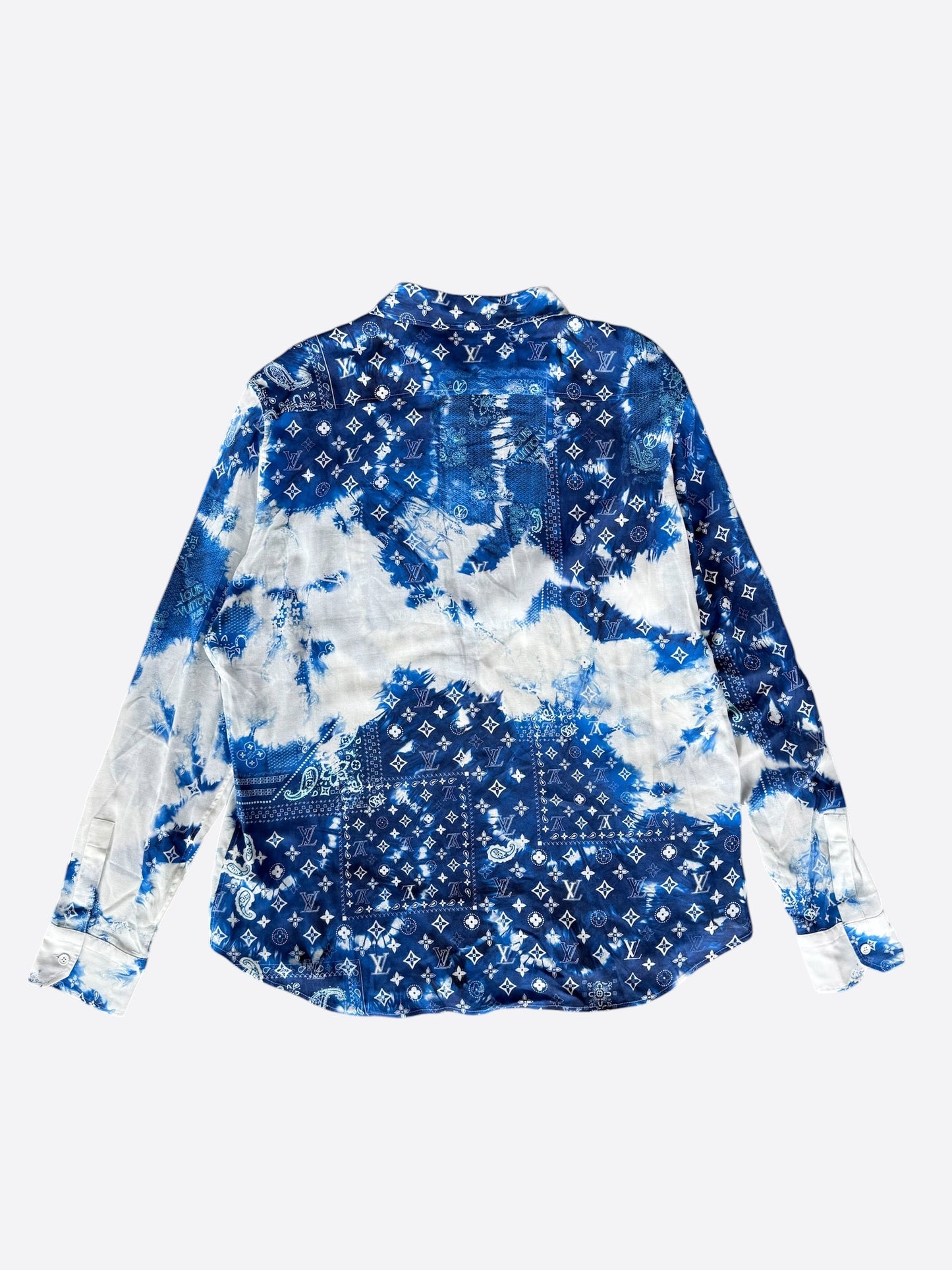 Louis Vuitton Blue Bleached Bandana Monogram Button Up Shirt