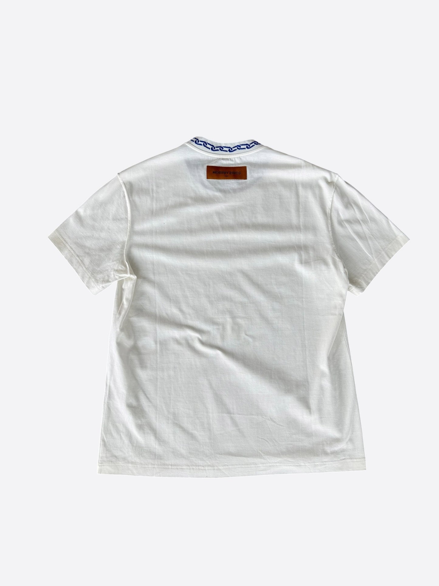 Louis Vuitton White & Blue Chain Logo Intarsia T-Shirt