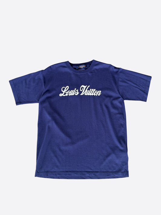 Louis Vuitton Blue & White Script Logo Intarsia T-Shirt