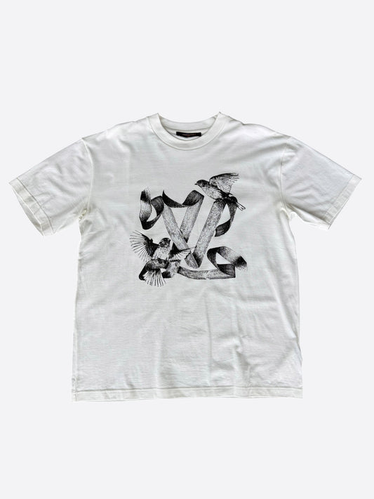 Louis Vuitton White & Black Birds Logo T-Shirt