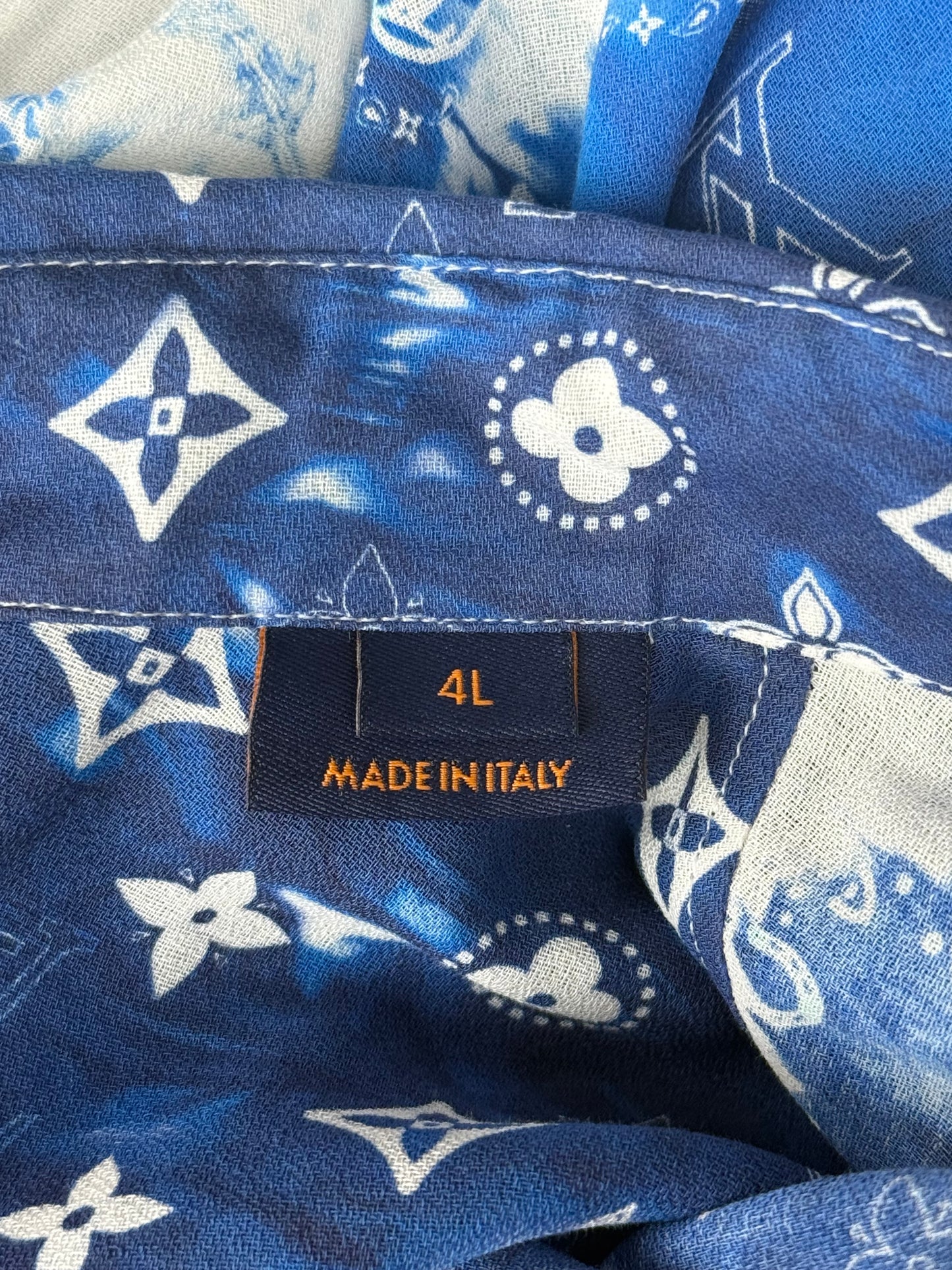 Louis Vuitton Blue Bleached Bandana Monogram Button Up Shirt