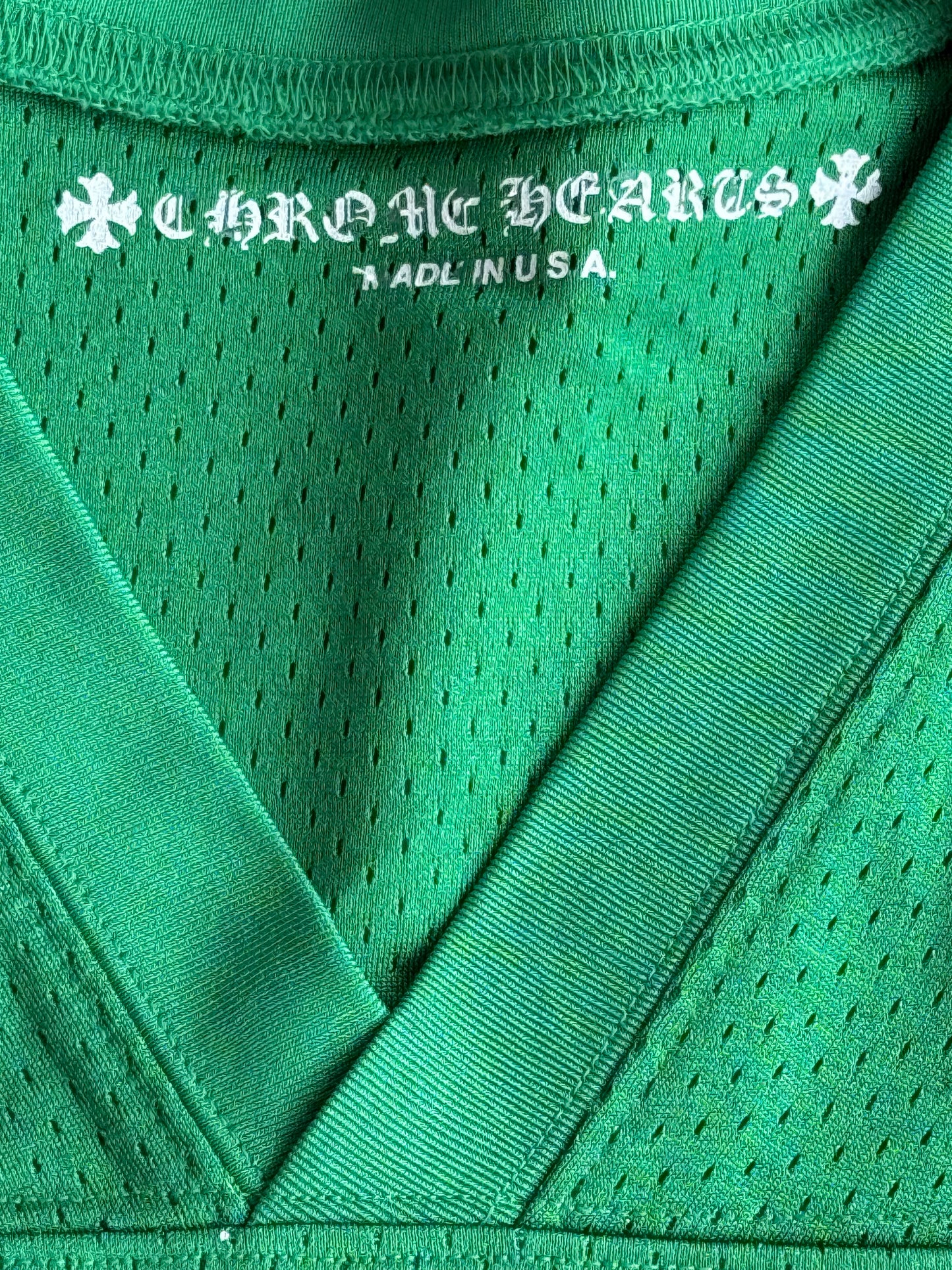 Chrome Hearts Green & Yellow Logo Mesh Jersey T-Shirt