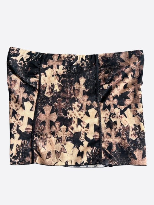 Chrome Hearts Brown All Over Cross Print Mesh Tube Top