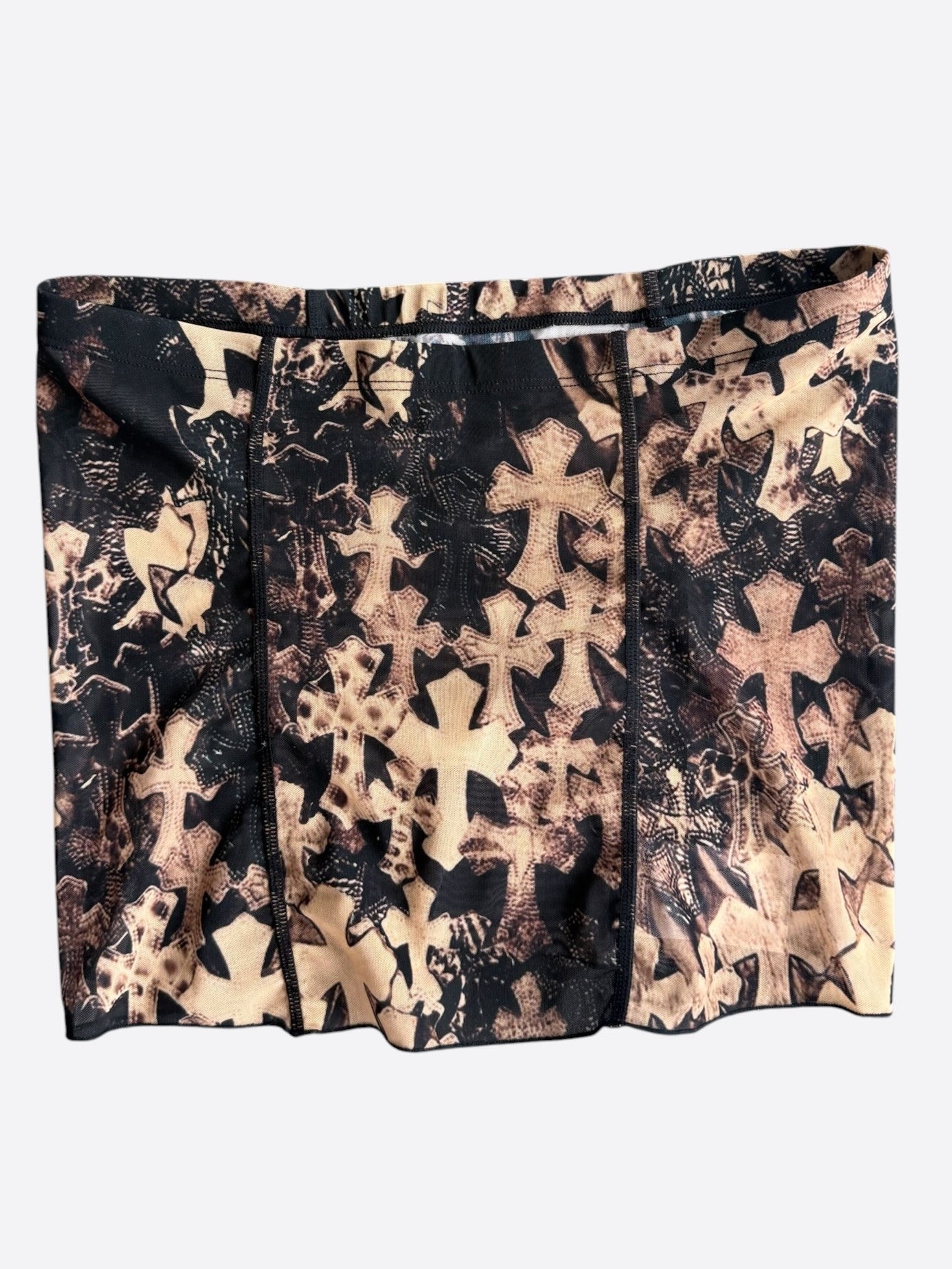 Chrome Hearts Brown All Over Cross Print Mesh Tube Top