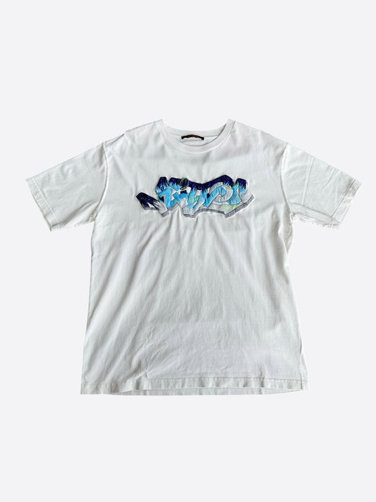 Louis Vuitton White Graffiti Logo Embroidered T-Shirt