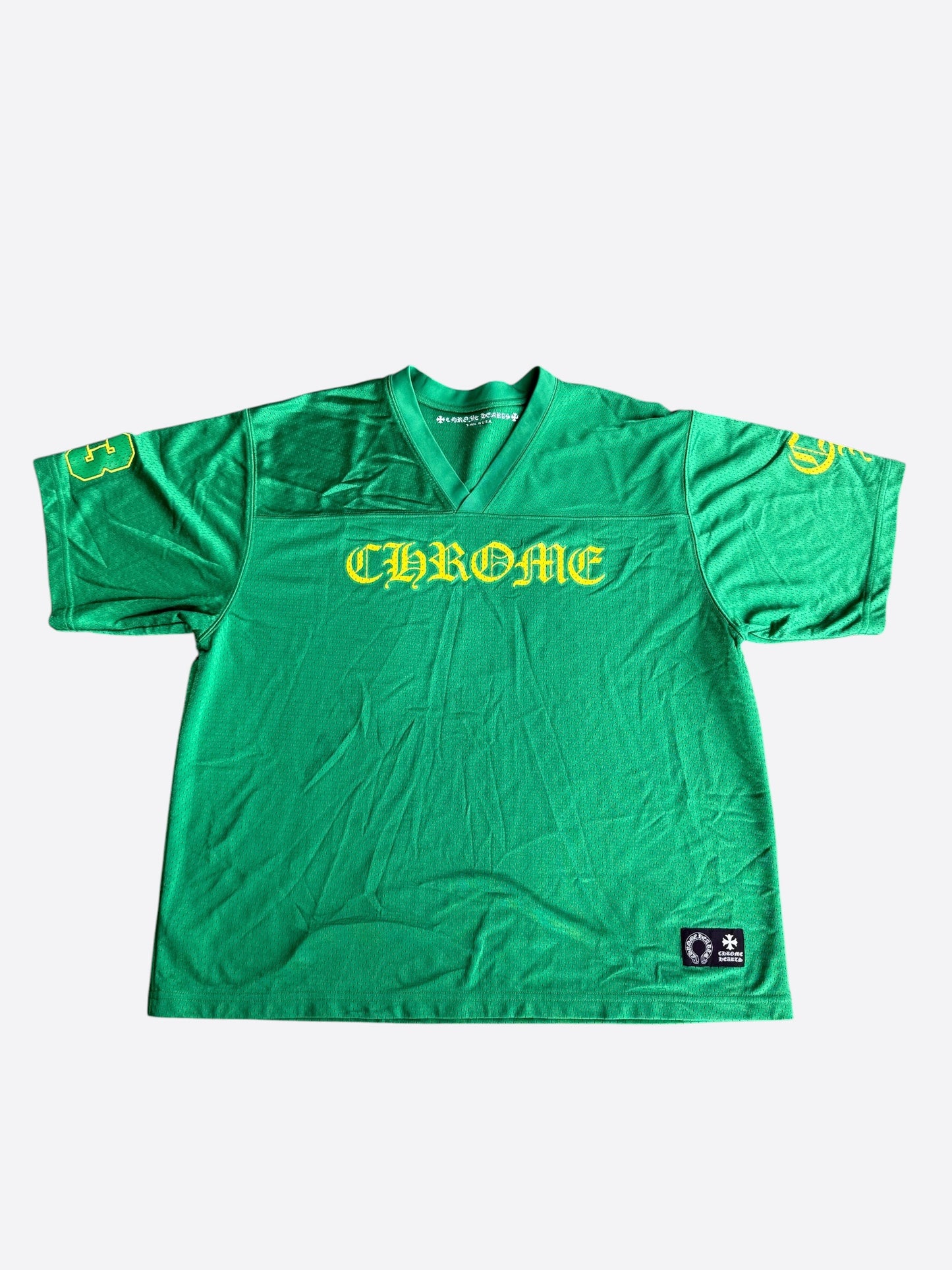 Chrome Hearts Green & Yellow Logo Mesh Jersey T-Shirt