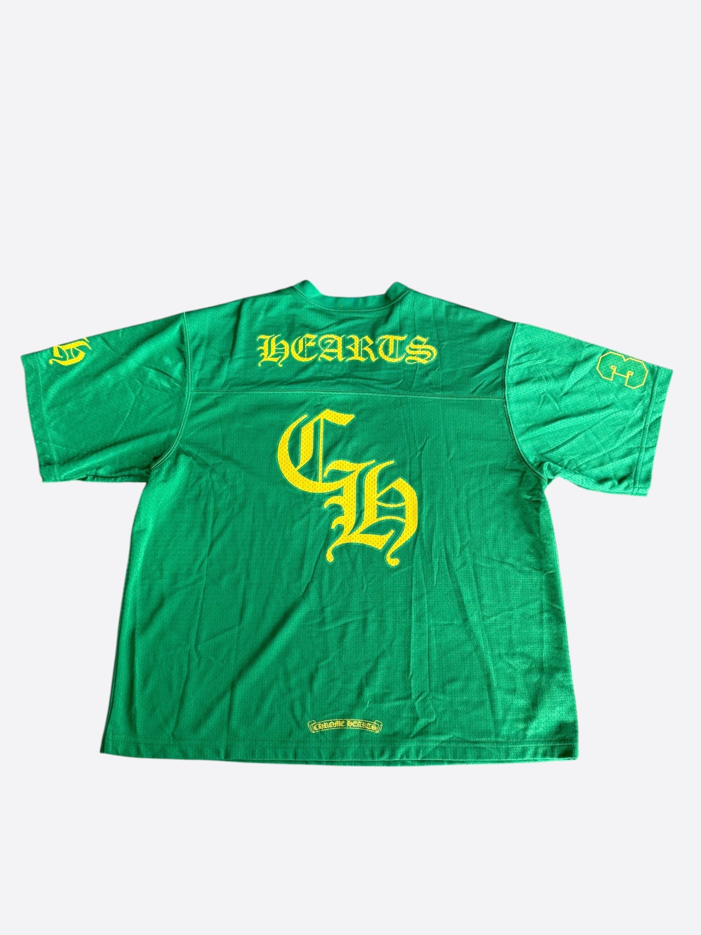 Chrome Hearts Green & Yellow Logo Mesh Jersey T-Shirt
