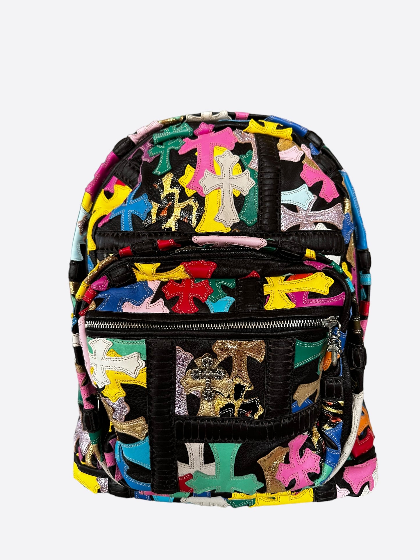 Chrome Hearts Black Multicolor Cross Patch Leather Backpack