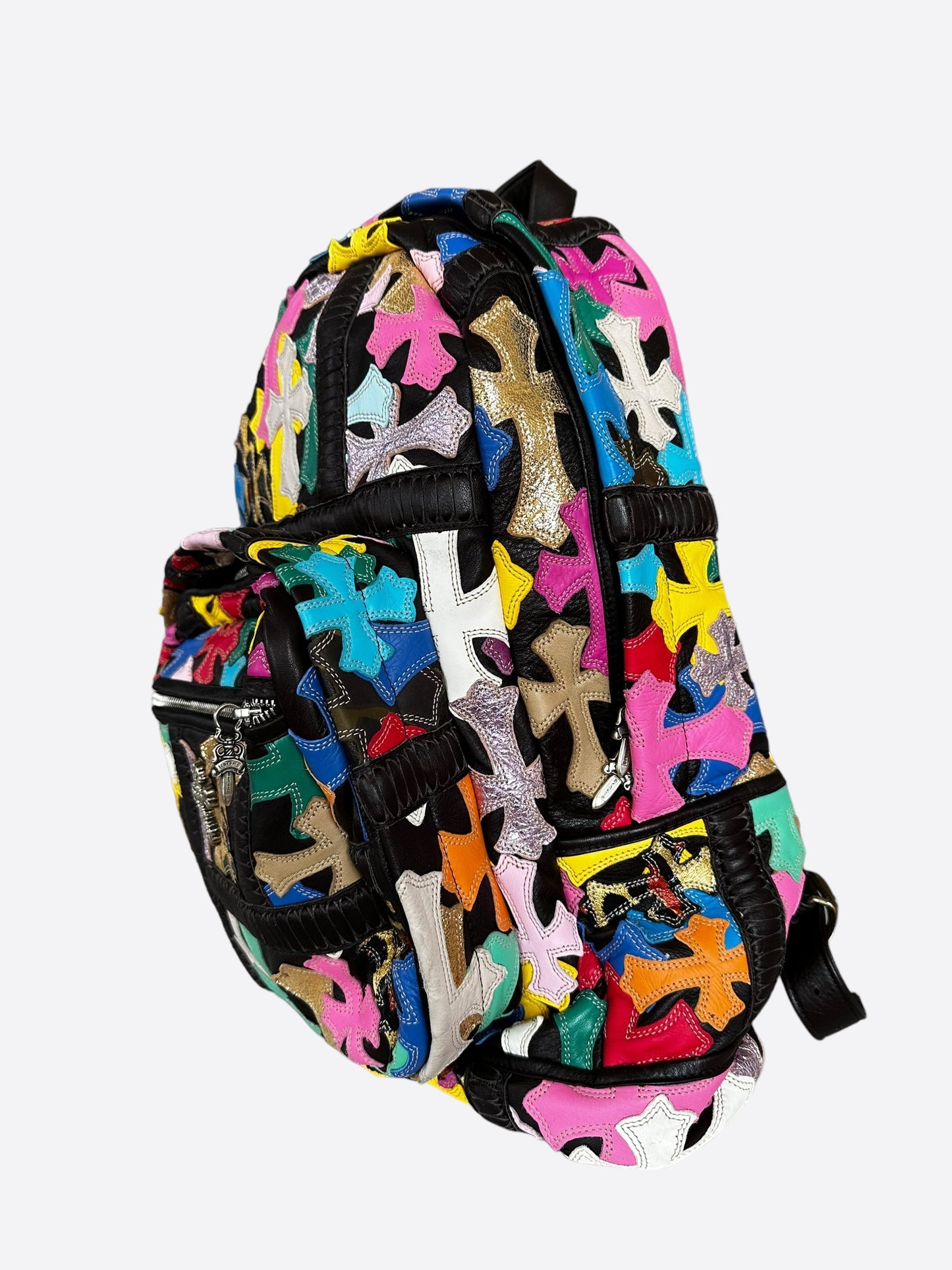 Chrome Hearts Black Multicolor Cross Patch Leather Backpack